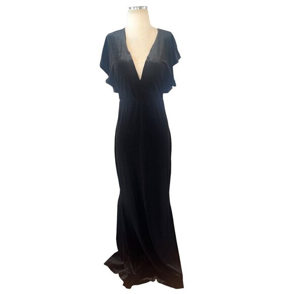Norma Kamali V Neck Rectangle Velvet Gown in Black Small New Womens Long Dress - Picture 4 of 16